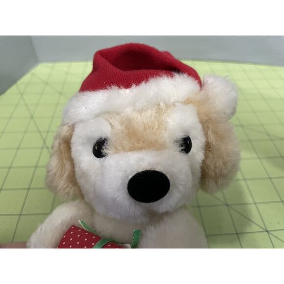 Vintage Russ Muffin Christmas Puppy Dog Plush Stuffed Animal Santa Hat Present - Picture 9 of 9